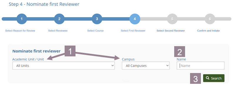 screenshot showing how to select the first reviewer as described in text below