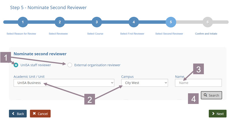 screenshot showing how to search the second reviewer as described in text below