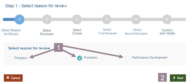 screenshot showing how to select a reason for review
