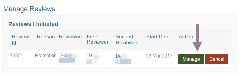 screenshot showing where to click to manage desired review
