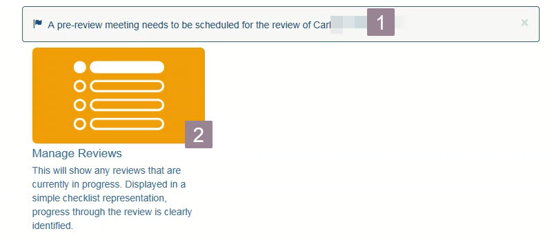 screenshot of the Home screen showing the schedule pre-review meeting task