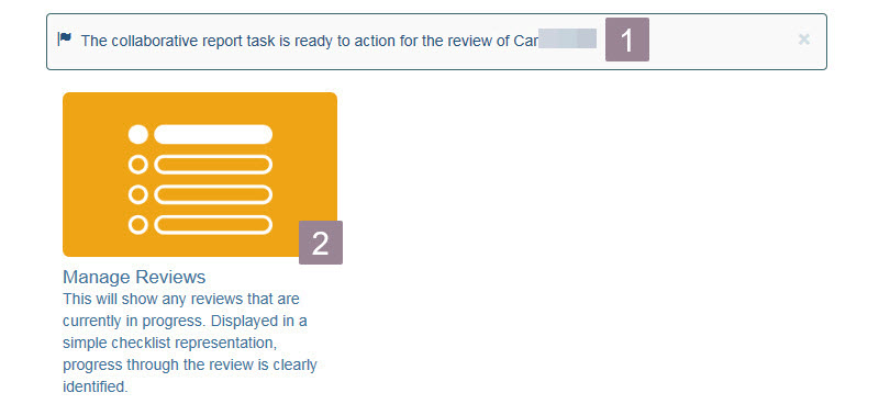 screenshot of the Home screen showing the collaborative report task