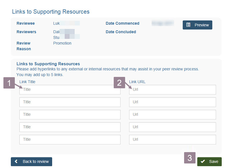 screenshot showing how to enter supporting resource URLs as described in the text below