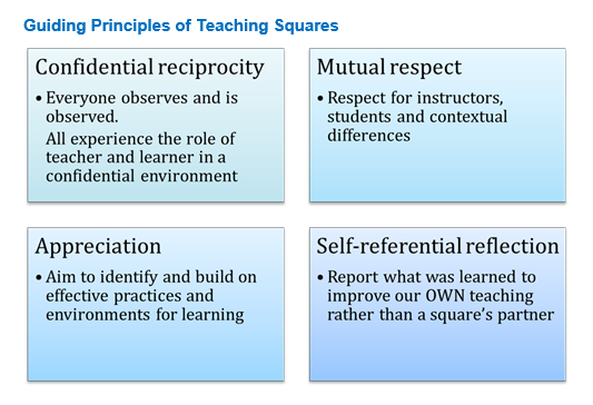 The four guiding principles of teaching squares are outlined in a diagram