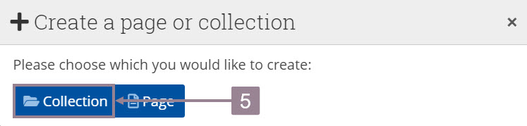 Screenshot of the create page or collection option with the collection button on the left. 