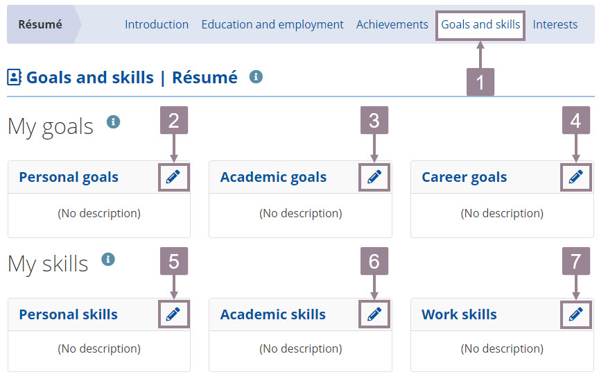 Screenshot of the goals and skills section of the resume.