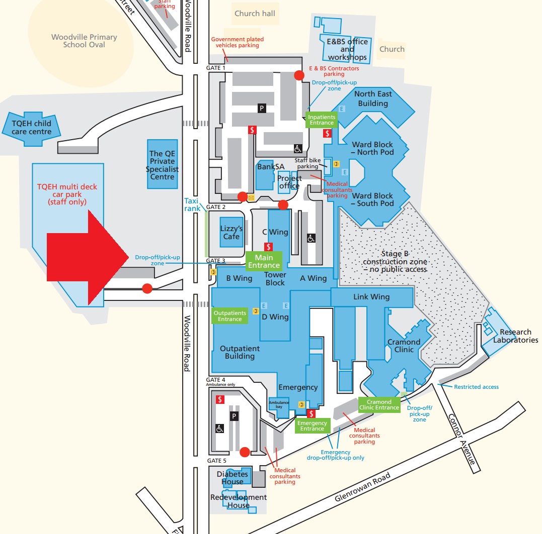 TQEH drop off and pick up zone map