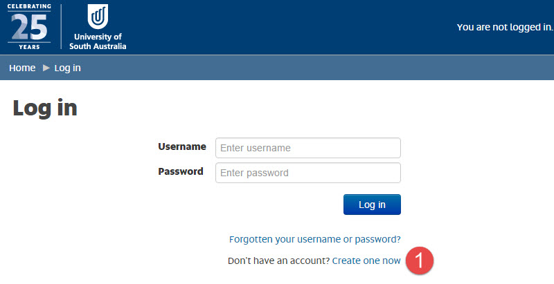 Course: UniSA External Moodle Help, Topic: Step 1 - Create account